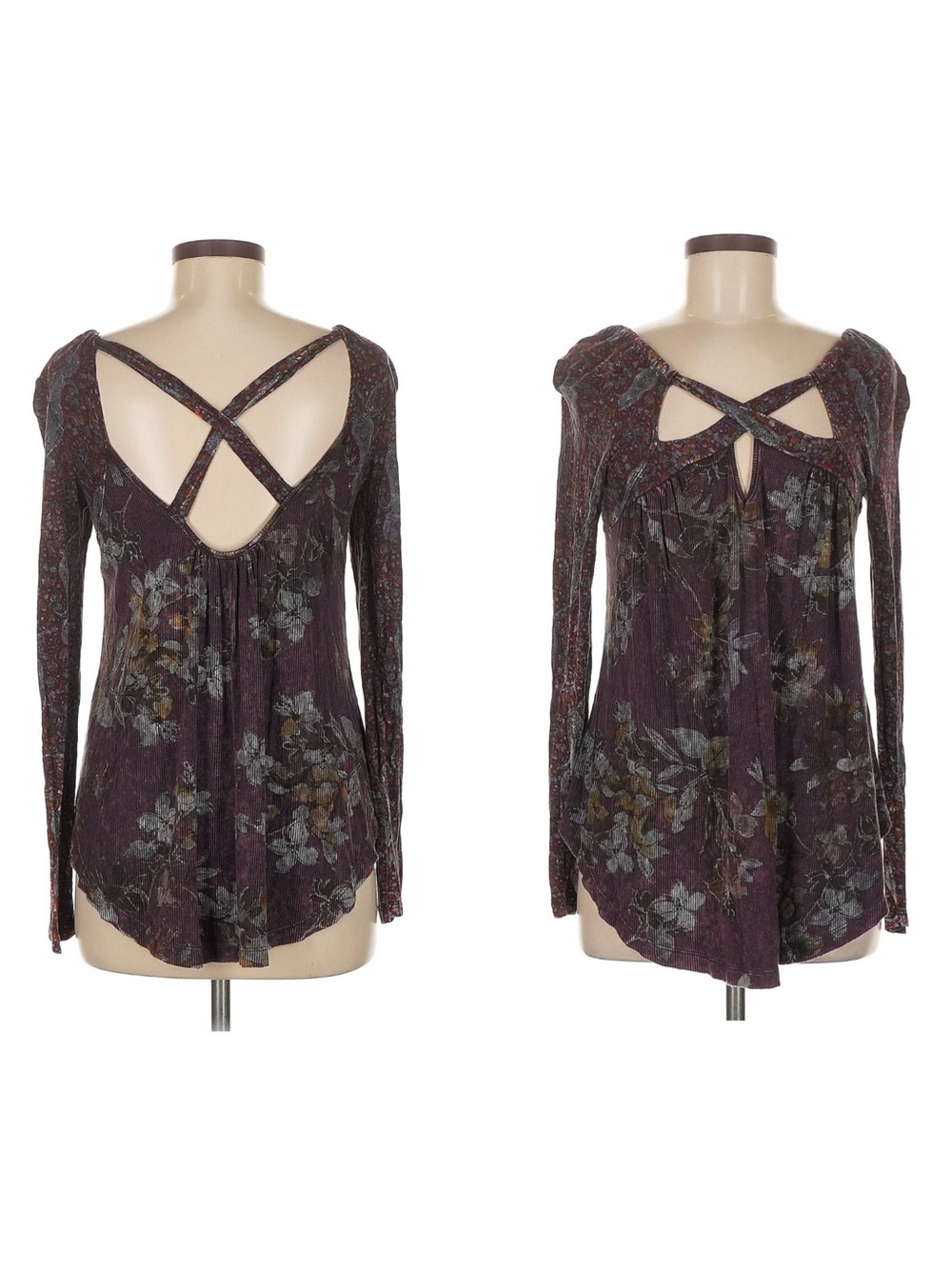 Gimmicks by BKE Purple Floral Crisscross Back Long Sleeve Top size Medium